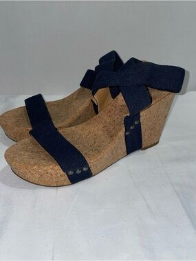 Lucky Brand Maxyne Navy Cork Wedge Sandals with Elastic Straps
